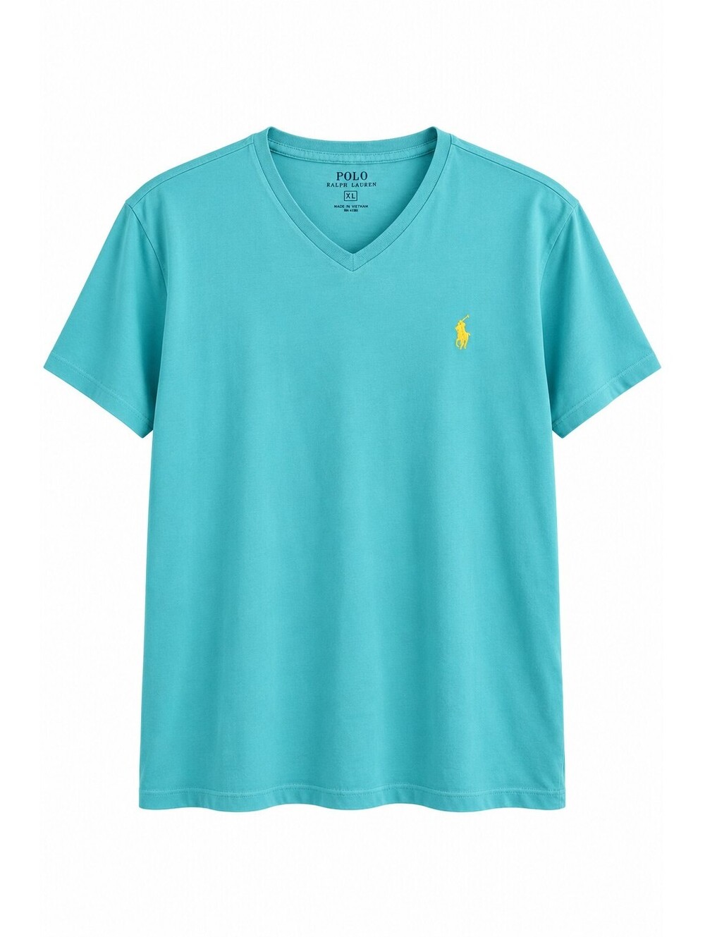 Polo Ralph Lauren Men’s XL Aqua Blue V-Neck Cotton T-Shirt Yellow Pony